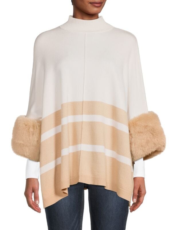 

Полосатый свитер с отделкой из искусственного меха Saks Fifth Avenue Frost white