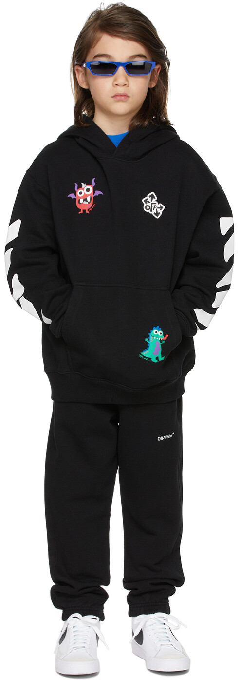 

Детская черная толстовка с капюшоном Monster Off-White