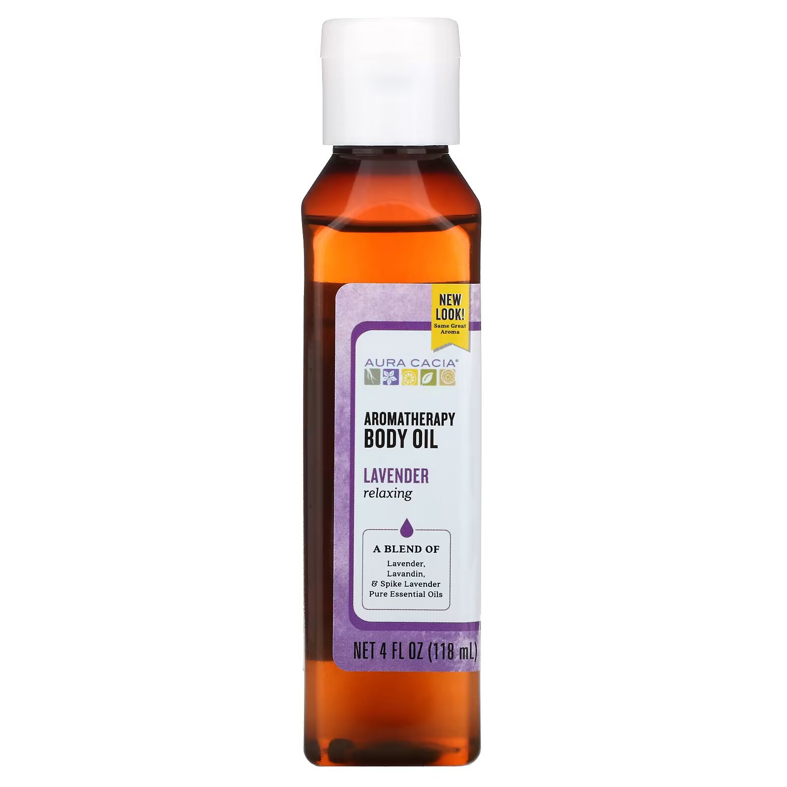 Aura Cacia, Масло для тела с эффектом ароматерапии, успокаивающая лаванда, 4 жидкие унции (118 мл) - фото