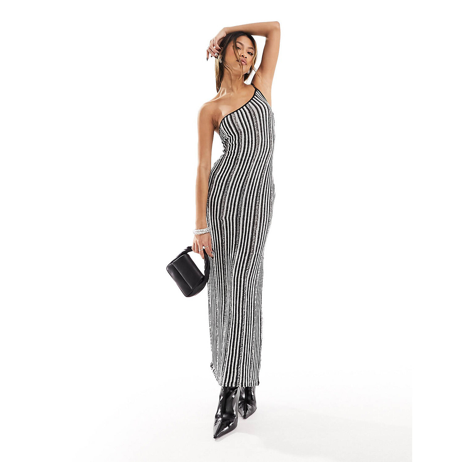 

Платье Kaiia Knitted One Shoulder Maxi, черный/белый