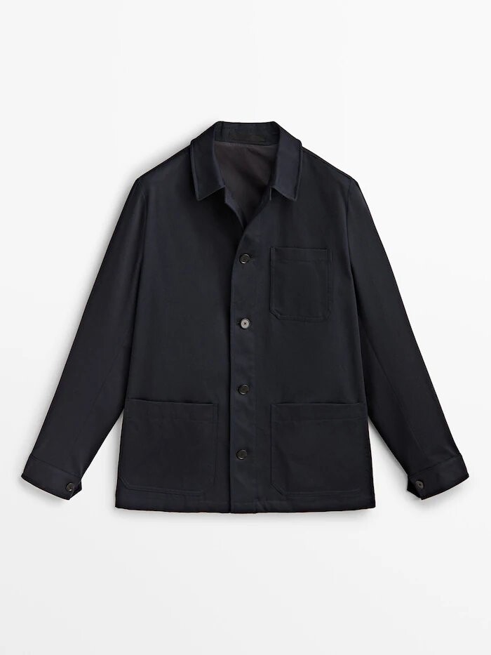 

Куртка-рубашка Massimo Dutti Studio Micro Twill Cotton, тёмно-синий