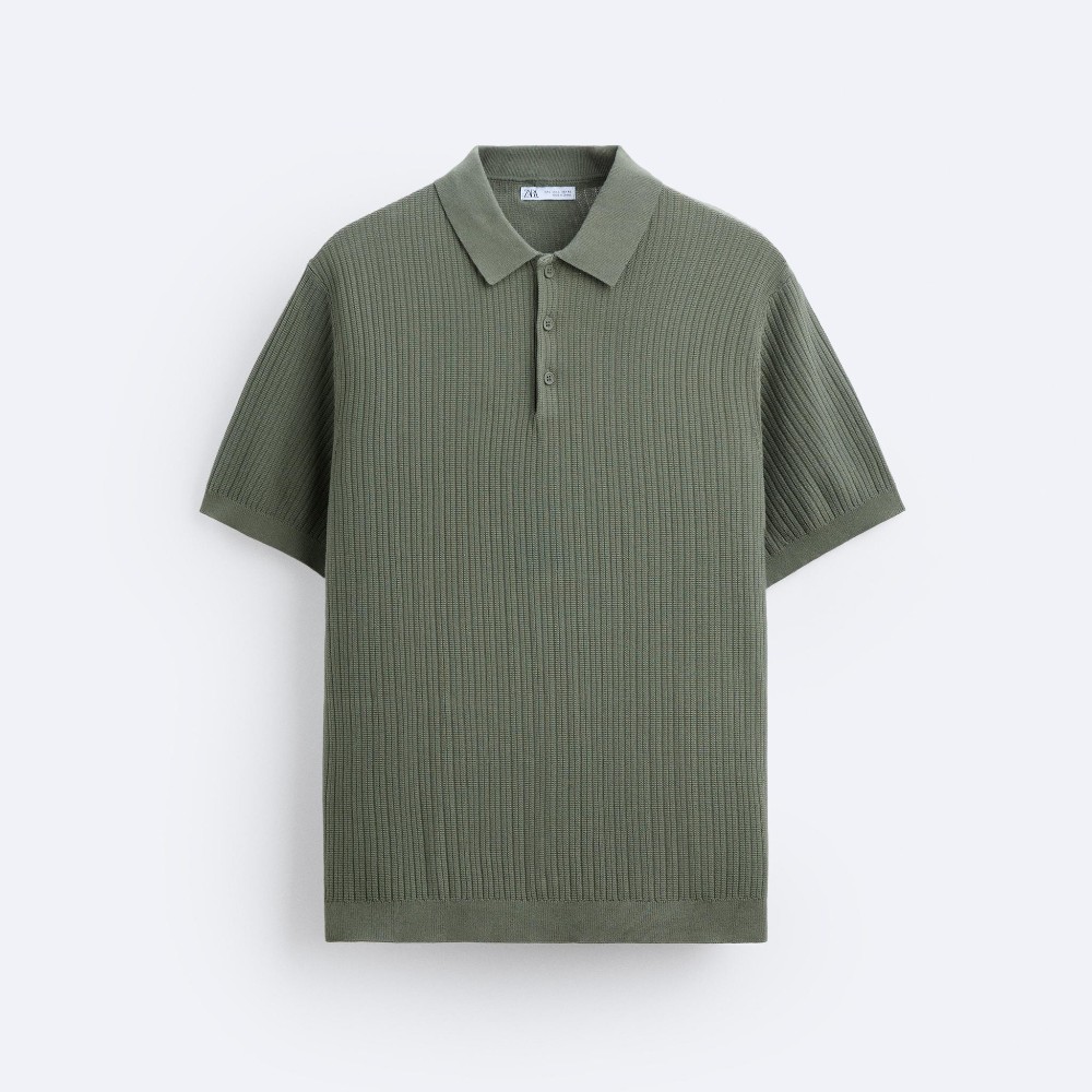 Футболка поло Zara Ribbed Knit, серо-зеленый футболка поло zara ribbed knit серо зеленый