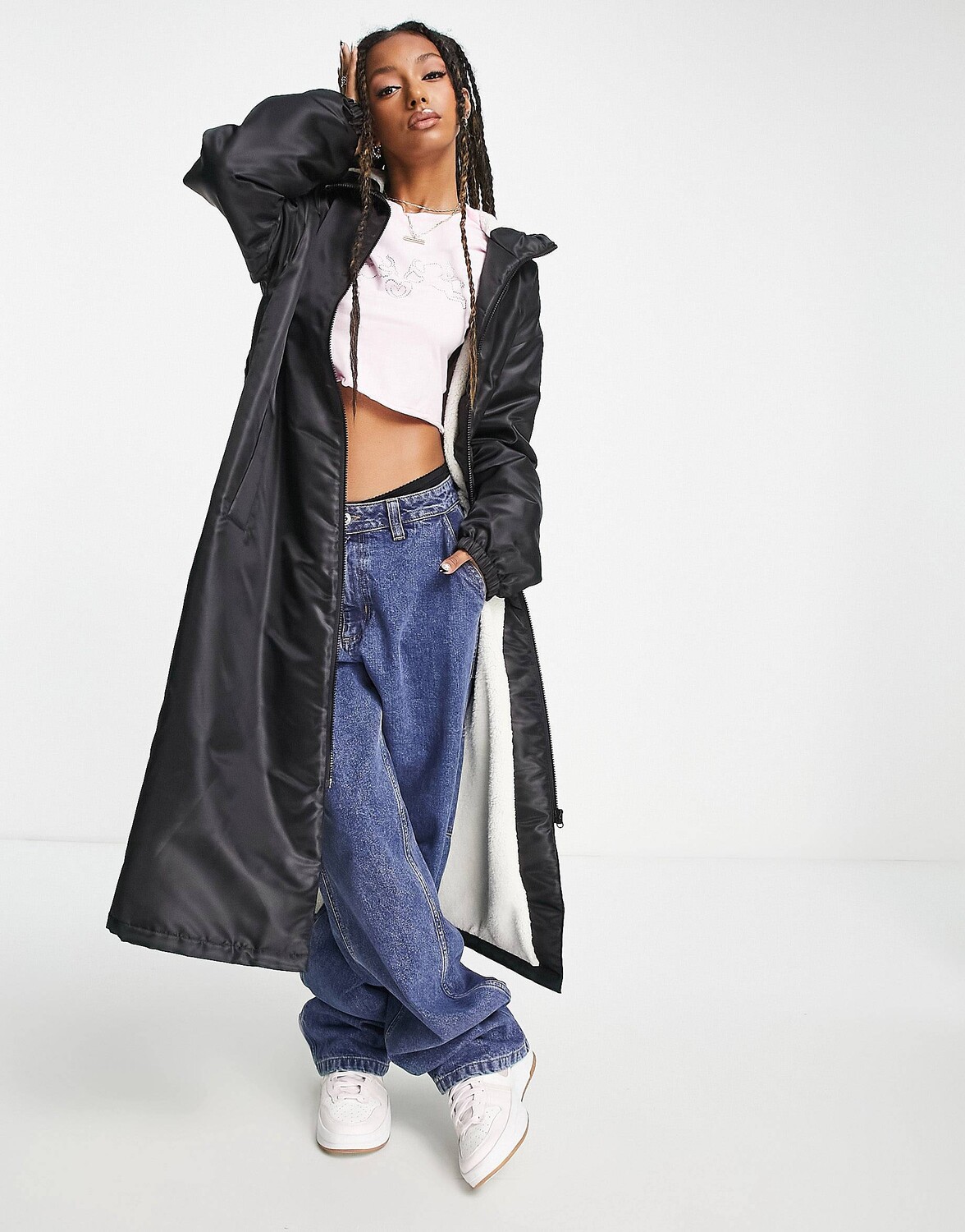 

Черный дождевик на подкладке из нейлона борг ASOS DESIGN