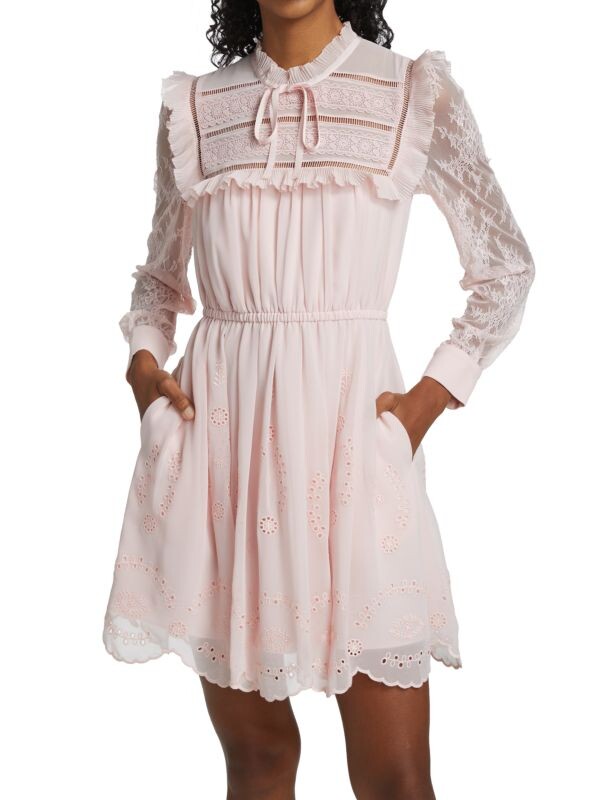 

Мини - Платье Шифоновое Self-Portrait с вышивкой, dusty pink
