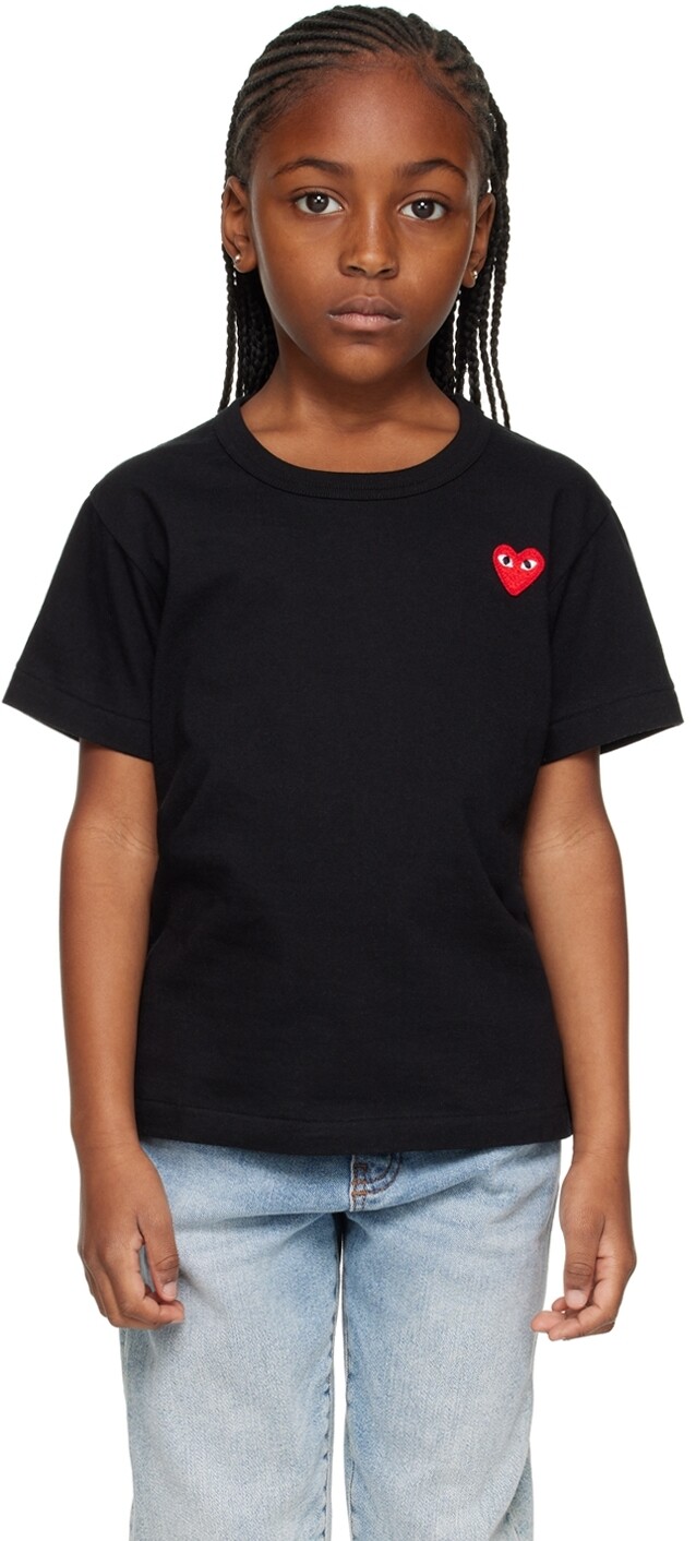 

Детская черная футболка с сердечками Comme des Garçons Play, Черный