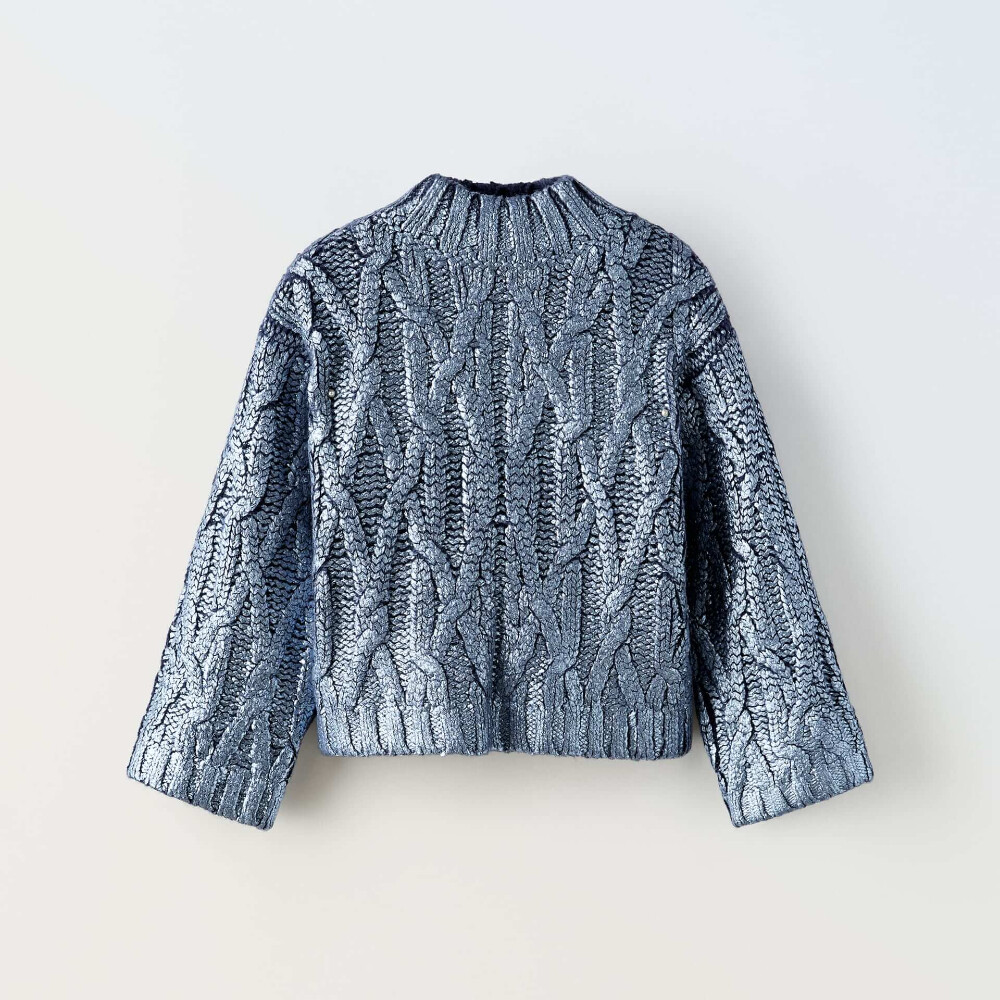 

Свитер для девочки Zara Metallic Cable-knit, чернильно-синий