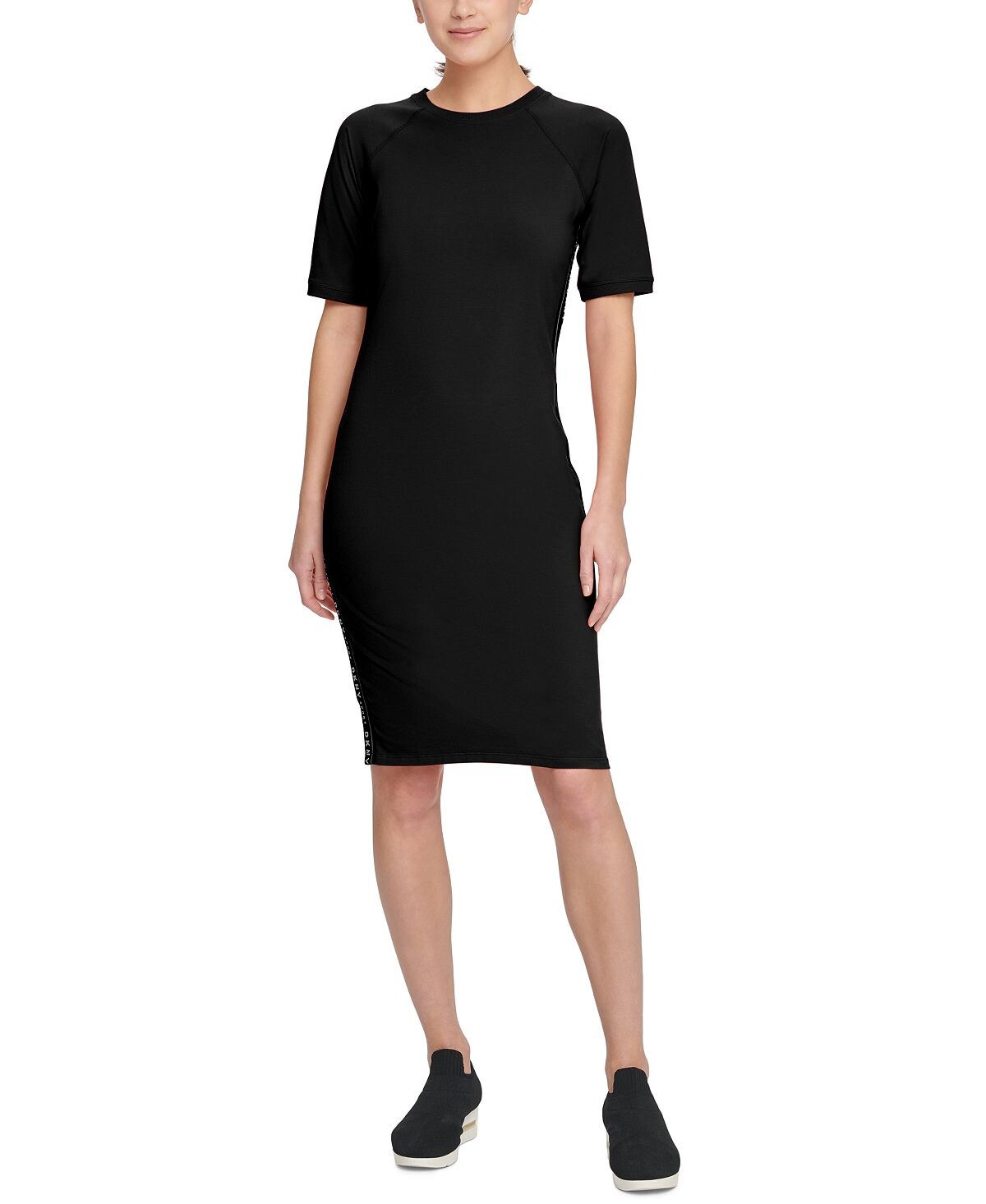 Платье миди в полоску с логотипом DKNY, черный