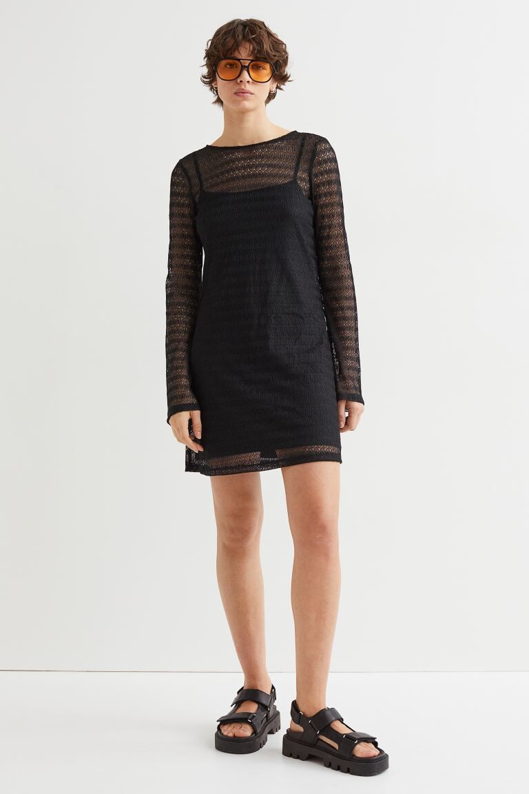 

Ажурное трикотажное платье H&M, черный