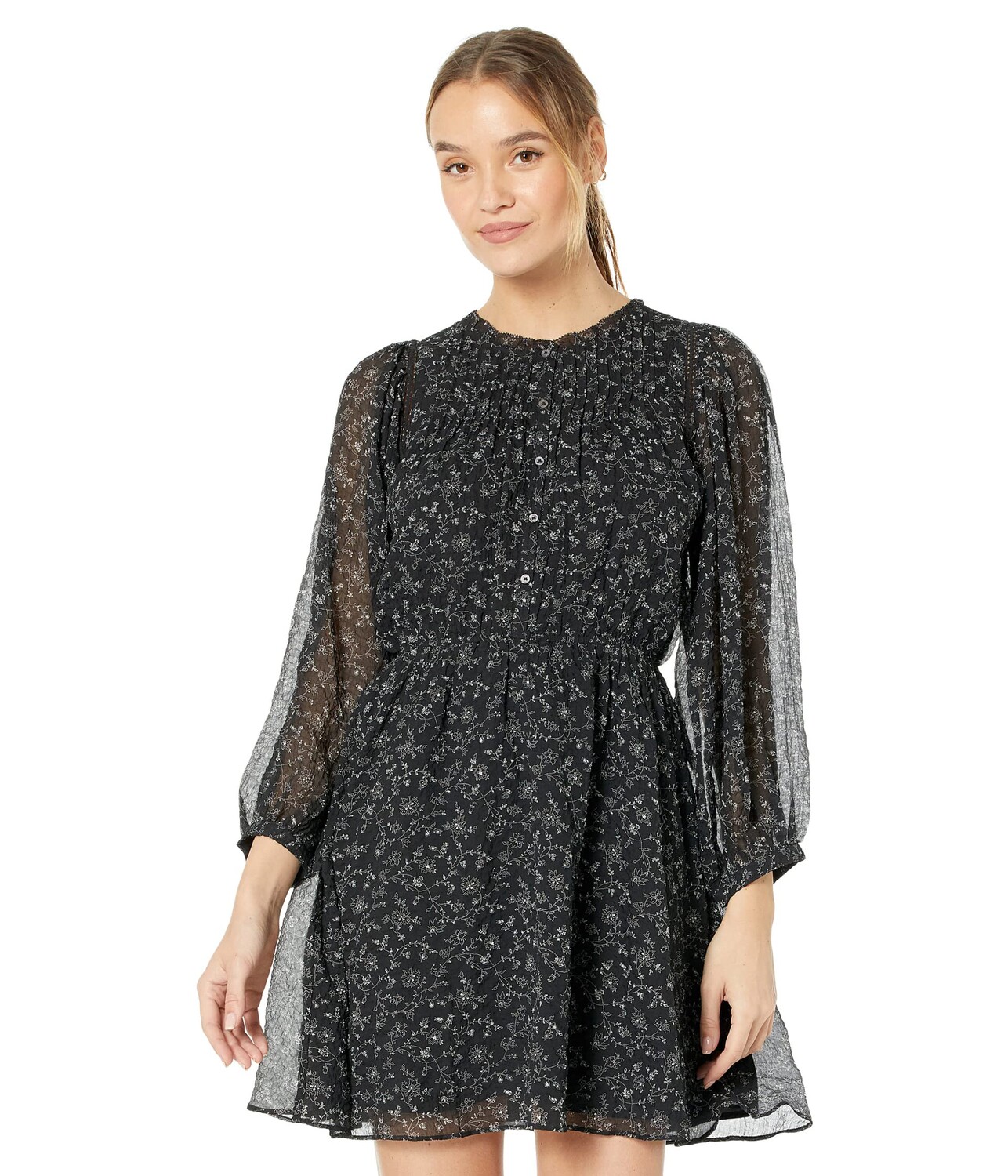

Платье Madewell, Ruffle-Neck Button-Front Mini Dress in Dotted Vines