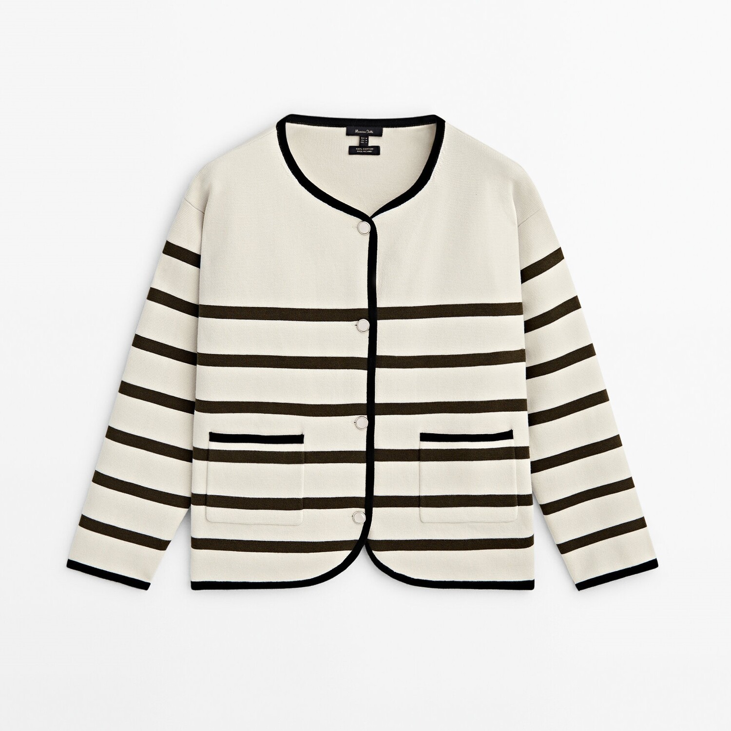 

Кардиган Massimo Dutti Contrast Striped Knit, кремовый, Бежевый