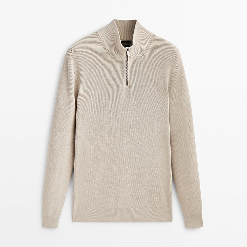 

Свитер Massimo Dutti Textured Mock Neck With Zip, бежевый