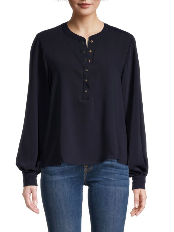 

Топ T Tahari Henley с объемными рукавами, navy