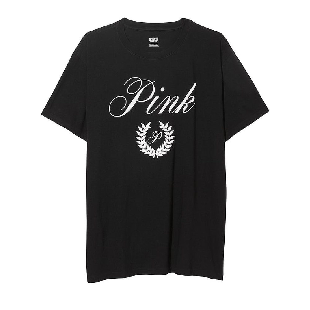 Футболка Victoria's Secret Pink Oversized Short-sleeve Campus, черный футболка victoria s secret pink cotton short sleeve белый