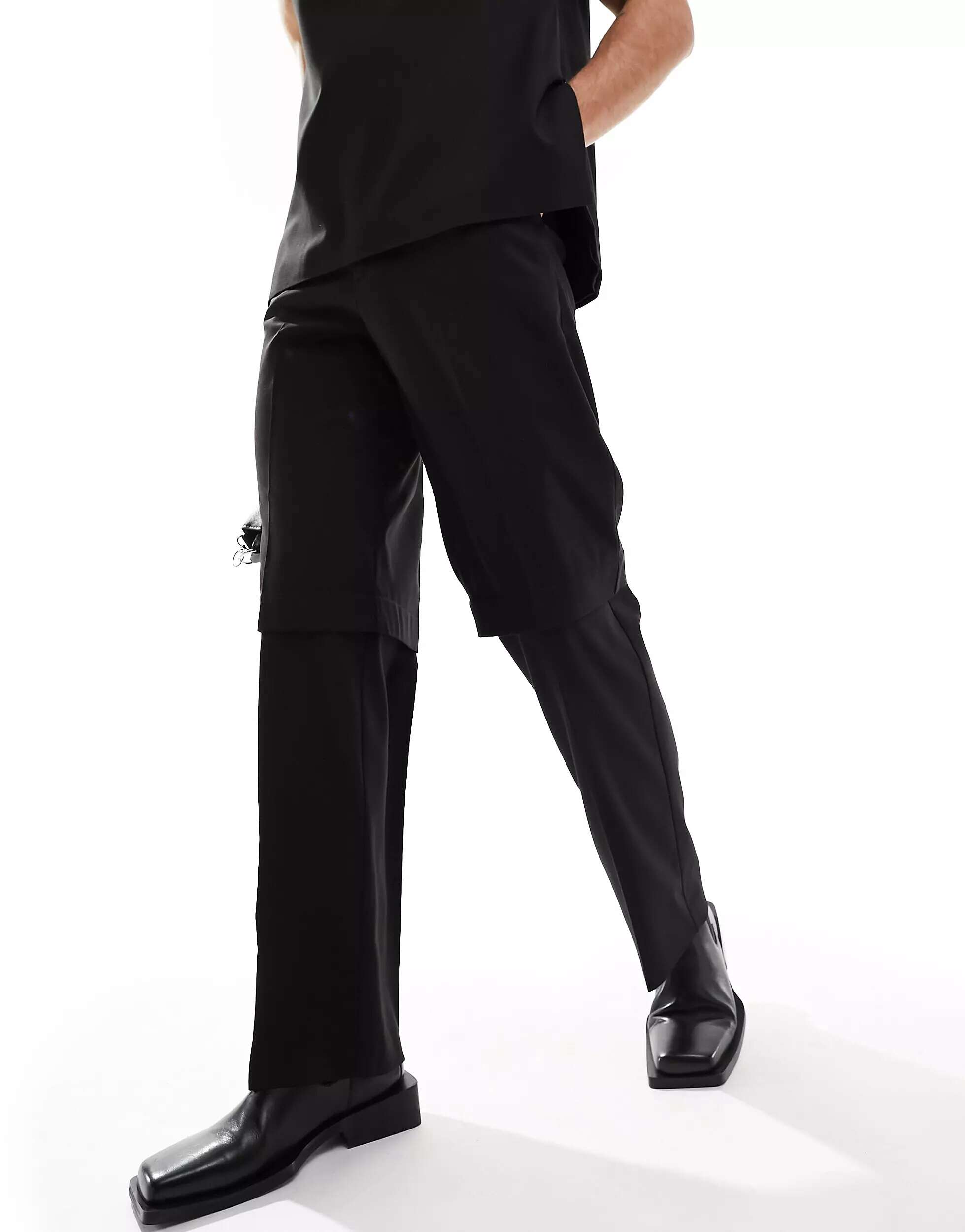 Черные узкие двухслойные широкие костюмные брюки smart coord ASOS