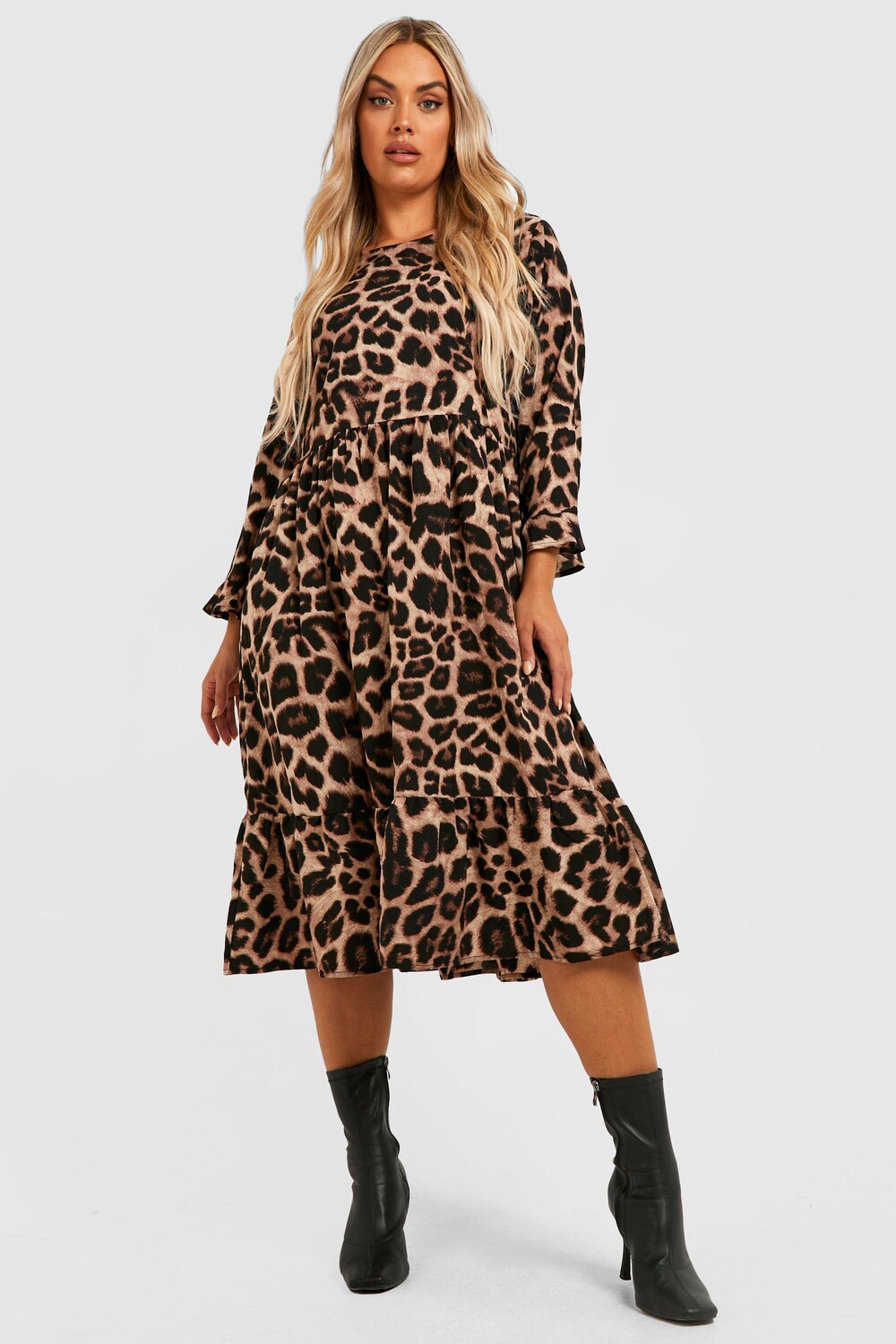 

Платье миди из тканой леопарда Boohoo, коричневый