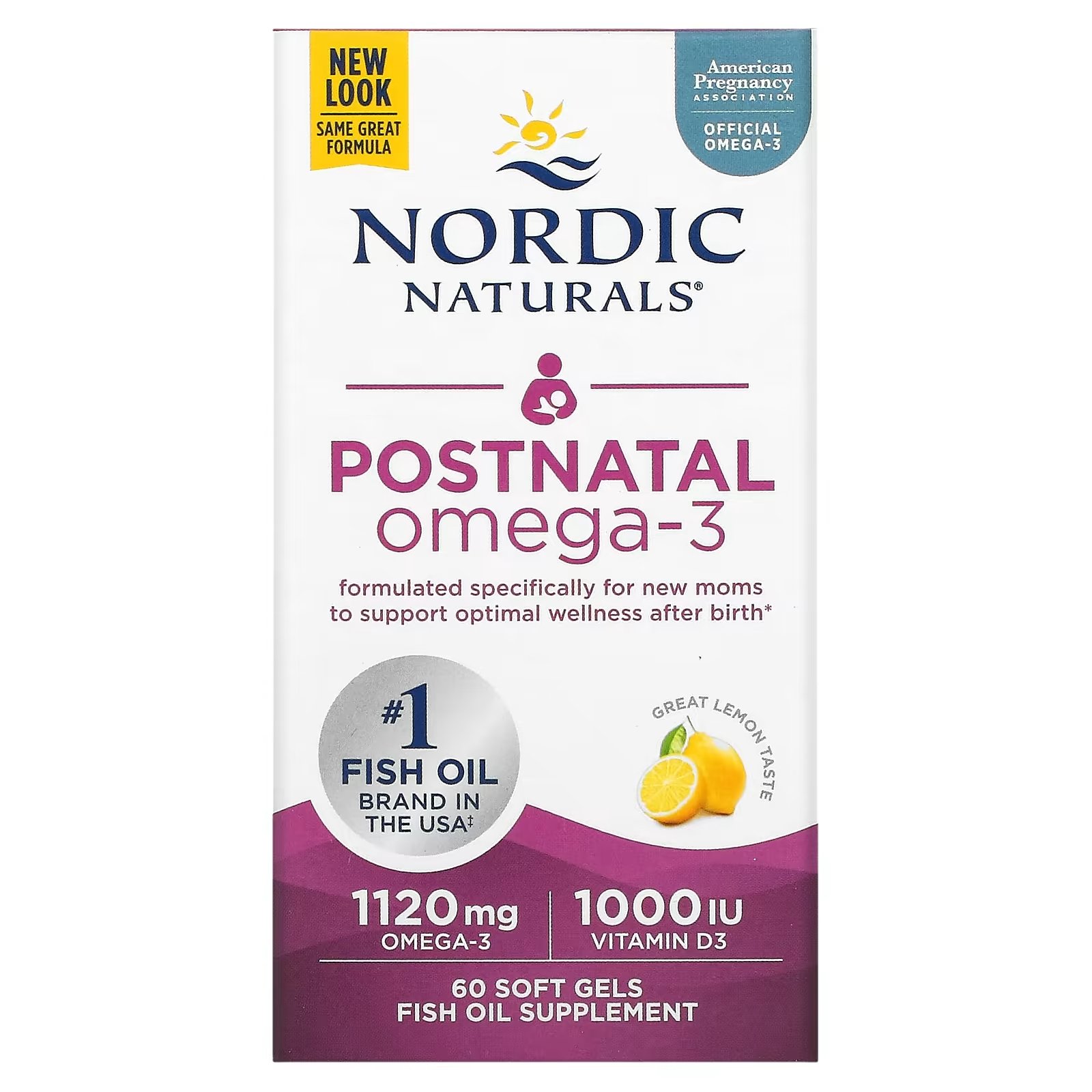 Омега-3 для Приема После Родов Nordic Naturals, лимон, 60 капсул - фото