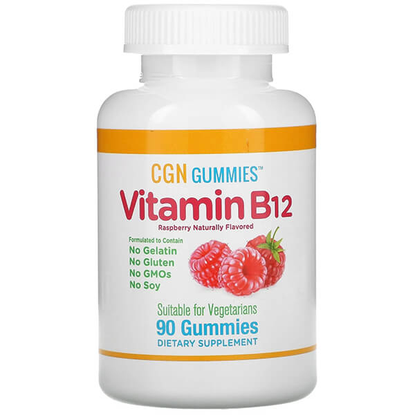 цена Жевательные конфеты с витамином B12 со вкусом малины California Gold Nutrition 3000 мкг, 90 шт