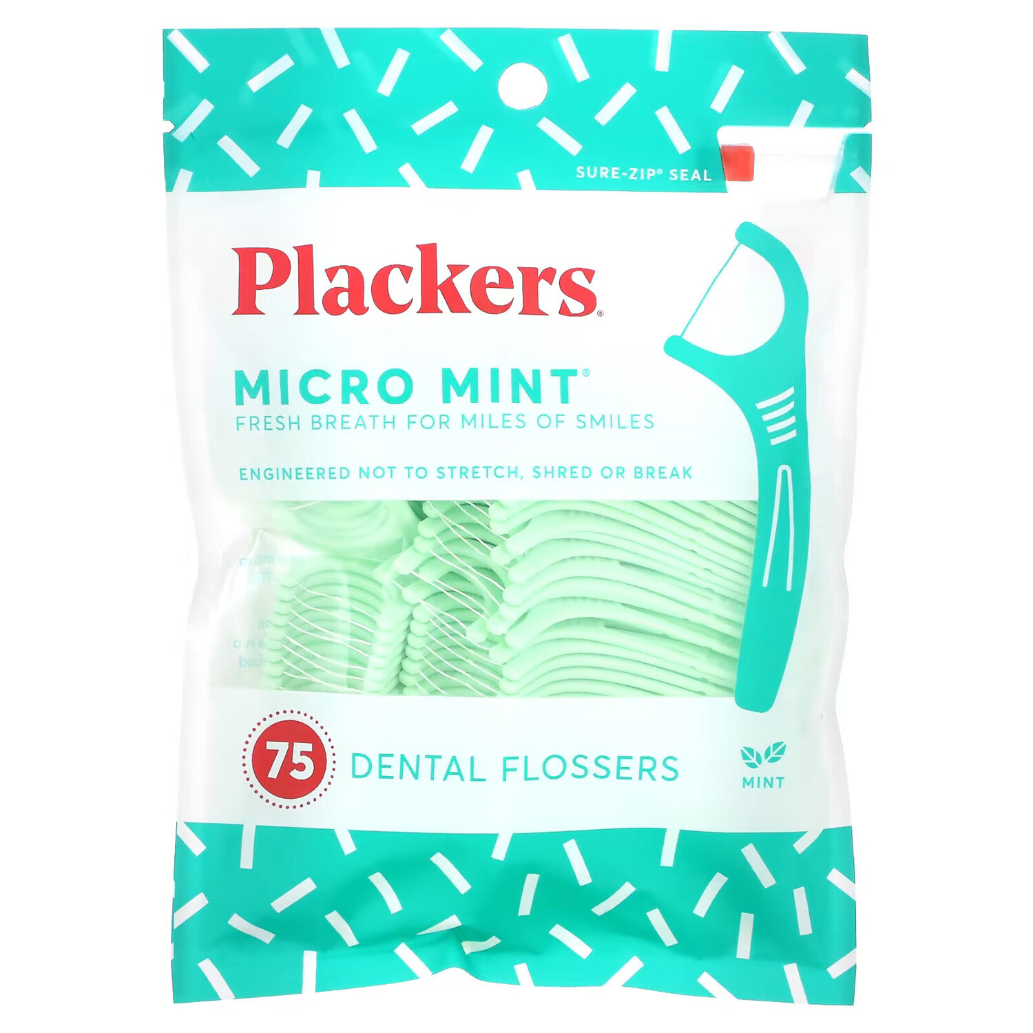 

Plackers, Micro Mint, зубочистки с нитью, мята, 75 шт.