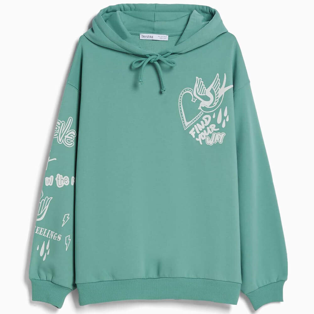 

Худи Bershka Printed, зеленый