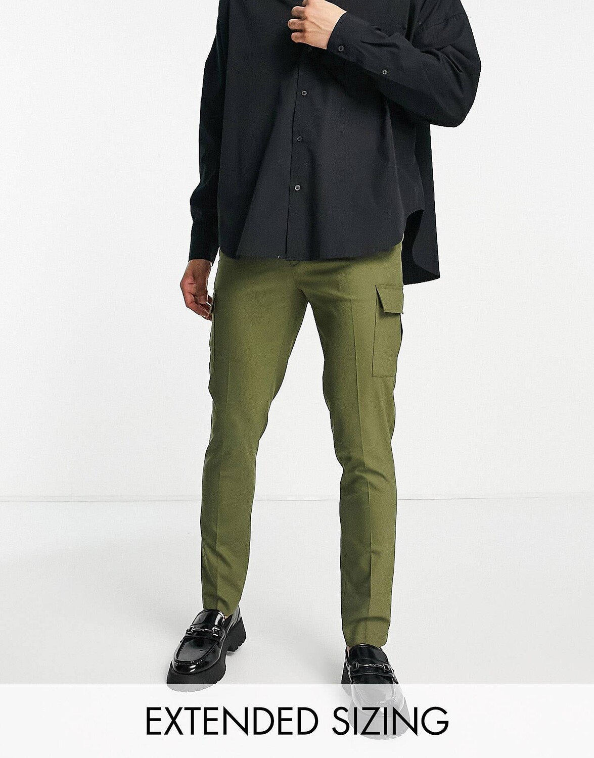 

Узкие элегантные брюки карго цвета хаки ASOS DESIGN