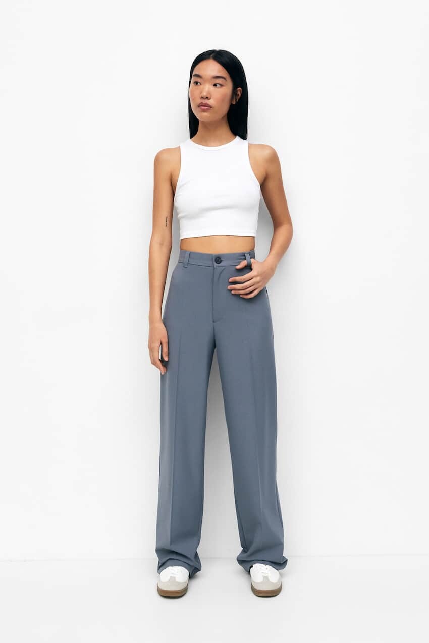 

Элегантные брюки прямого кроя Pull&Bear, сине-серый