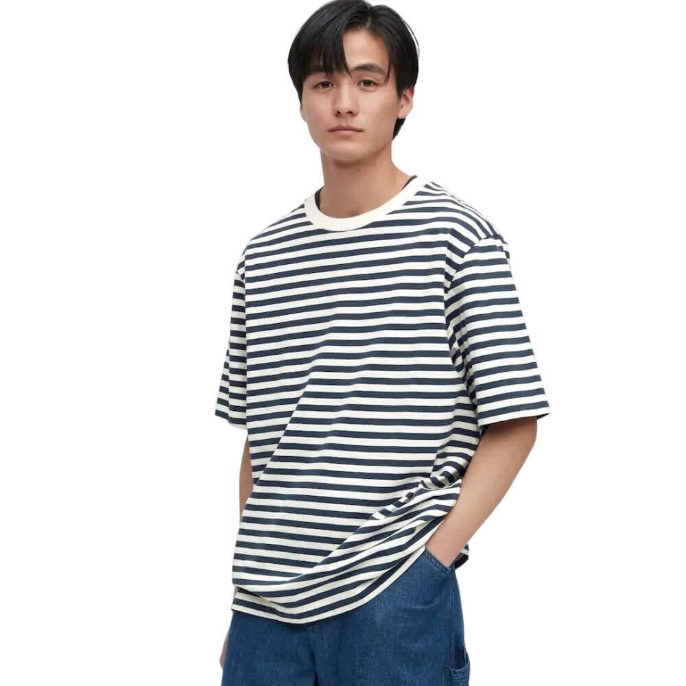 

Футболка Uniqlo Oversized Striped, темно-синий
