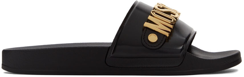 

Черные шлепанцы для бассейна с надписью Logo Moschino