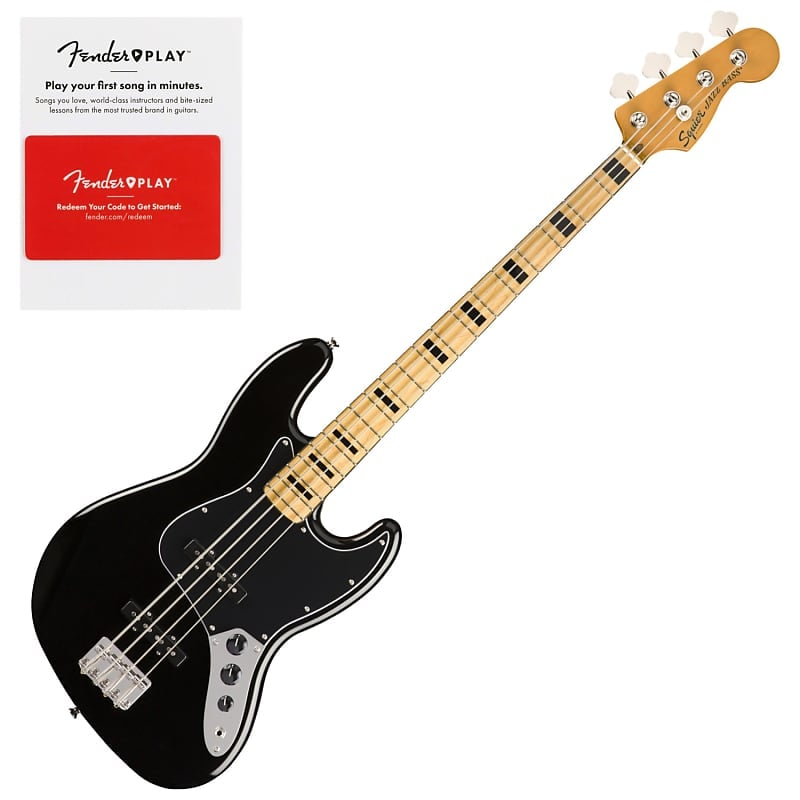 Squier Classic Vibe '70s Jazz Bass, кленовый гриф, черный с игральной картой Fender Classic Vibe ‘70s Jazz Bass - фото