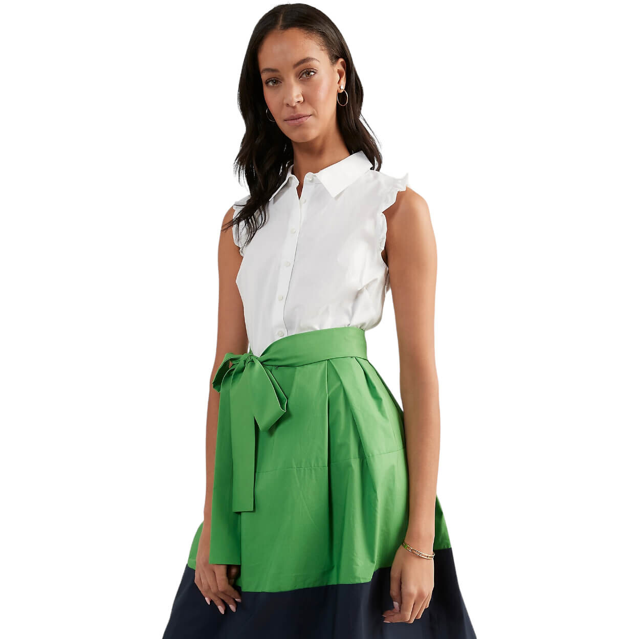

Платье-рубашка Tommy Hilfiger Colorblock Ruffle, белый/темно-синий/зеленый