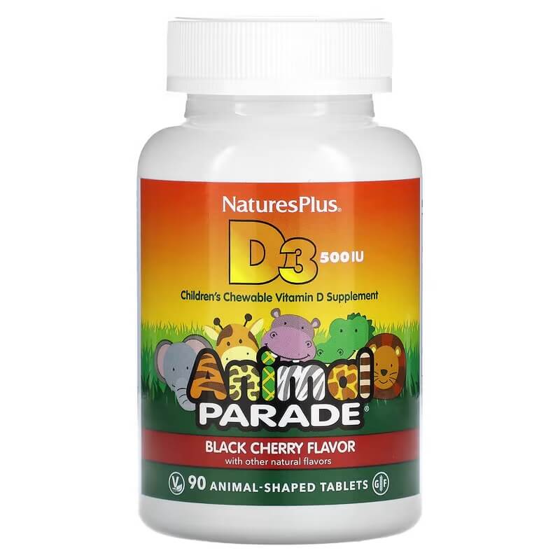 Витамин D3 NaturesPlus со вкусом черной вишни 500 МЕ, 90 таблеток naturesplus source of life animal parade витамин d3 со вкусом натуральной черешни 500 ме 90 таблеток в форме животных