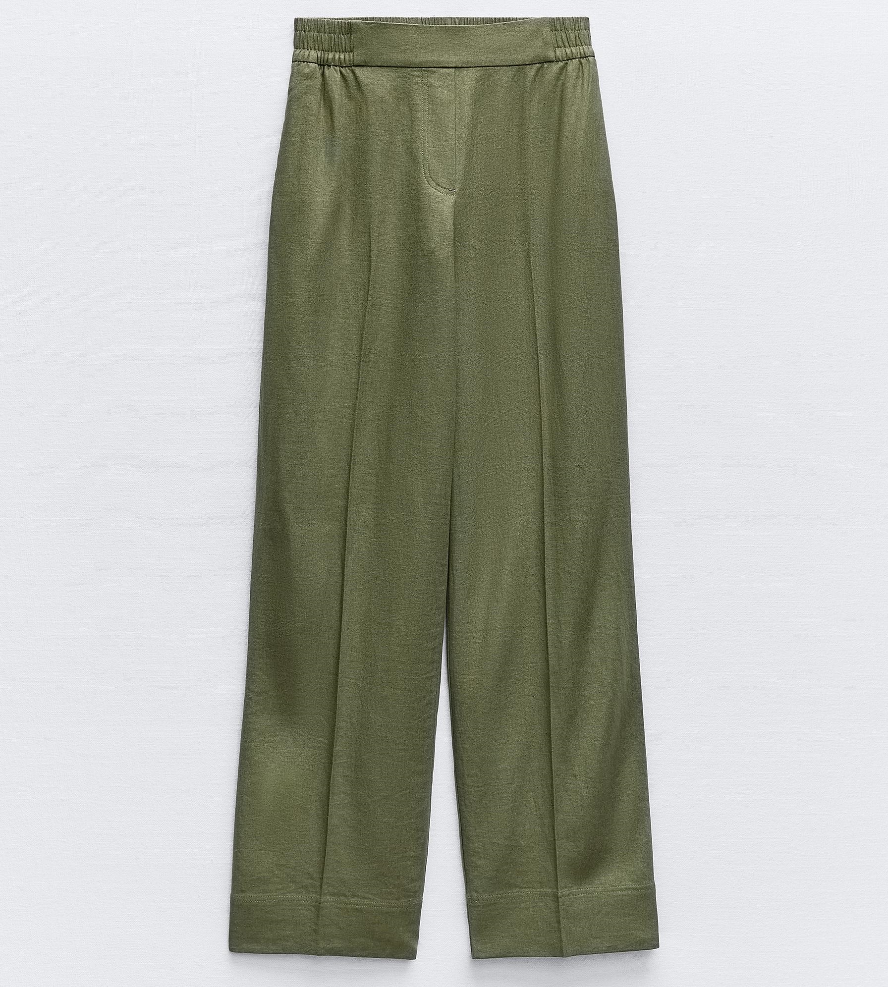 Брюки Zara Wide-leg Linen-blend, хаки новые женские брюки лидер продаж 2023 модные плиссированные металлические брюки с высокой талией и эластичным поясом
