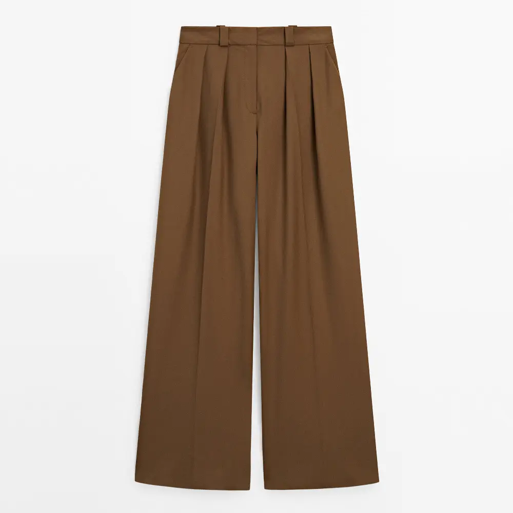 

Брюки Massimo Dutti Wide-fit With Double Dart Detail - Studio, коричневый
