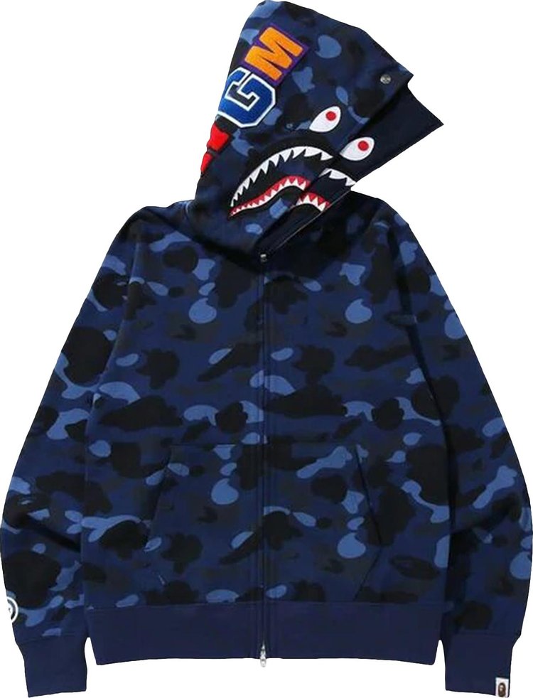 BAPE Color Camo Shark Wide Full Zip Double Hoodie Navy CDEK.Shopping