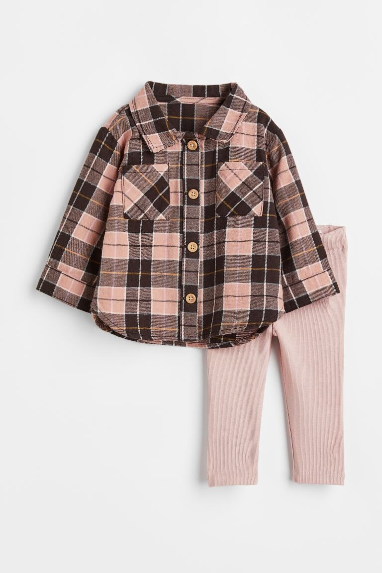 

Комплект из 2 предметов из хлопка H&M, пудрово-розовый/клетка