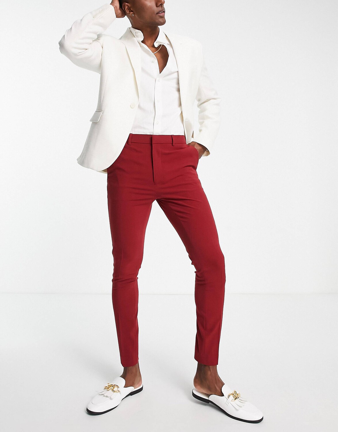 

Темно-красные брюки суперскинни ASOS DESIGN, Красный