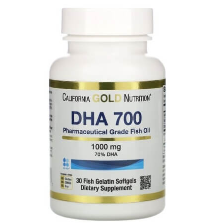 Рыбий жир фармацевтического качества DHA 700 California Gold Nutrition 1000 мг, 30 капсул фармацевтический рыбий жир california gold nutrition omega 1000 мг 90 капсул