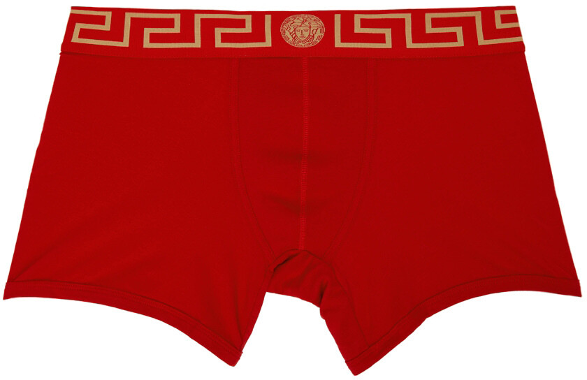 

Красные длинные трусы-боксеры с каймой Greca Versace Underwear