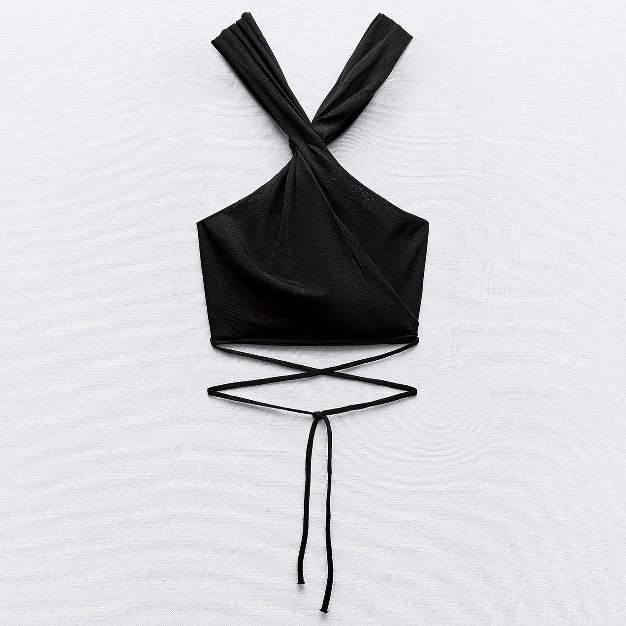 Топ Zara Knit Crop Halter, черный топ zara sleeveless crop черный