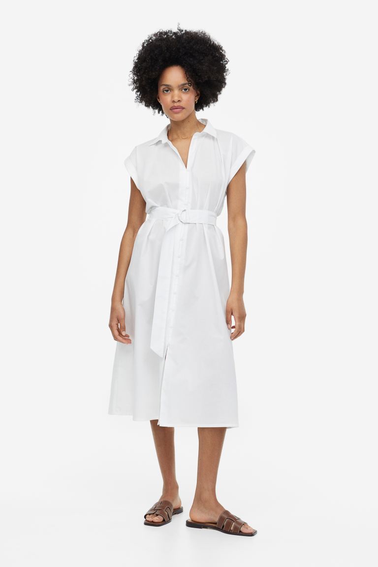 Платье-рубашка с поясом H&M, белый платье рубашка с переводом h