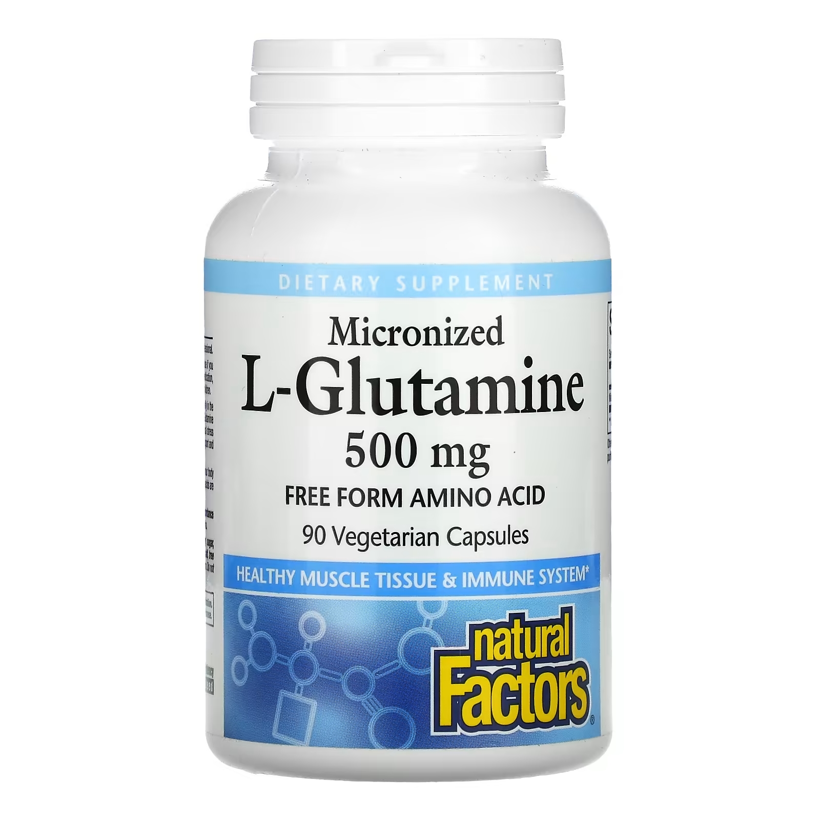 Natural Factors Микронизированный L-глютамин 500 мг, 90 вегетарианских капсул natural factors l лизин 500 мг 90 вегетарианских капсул