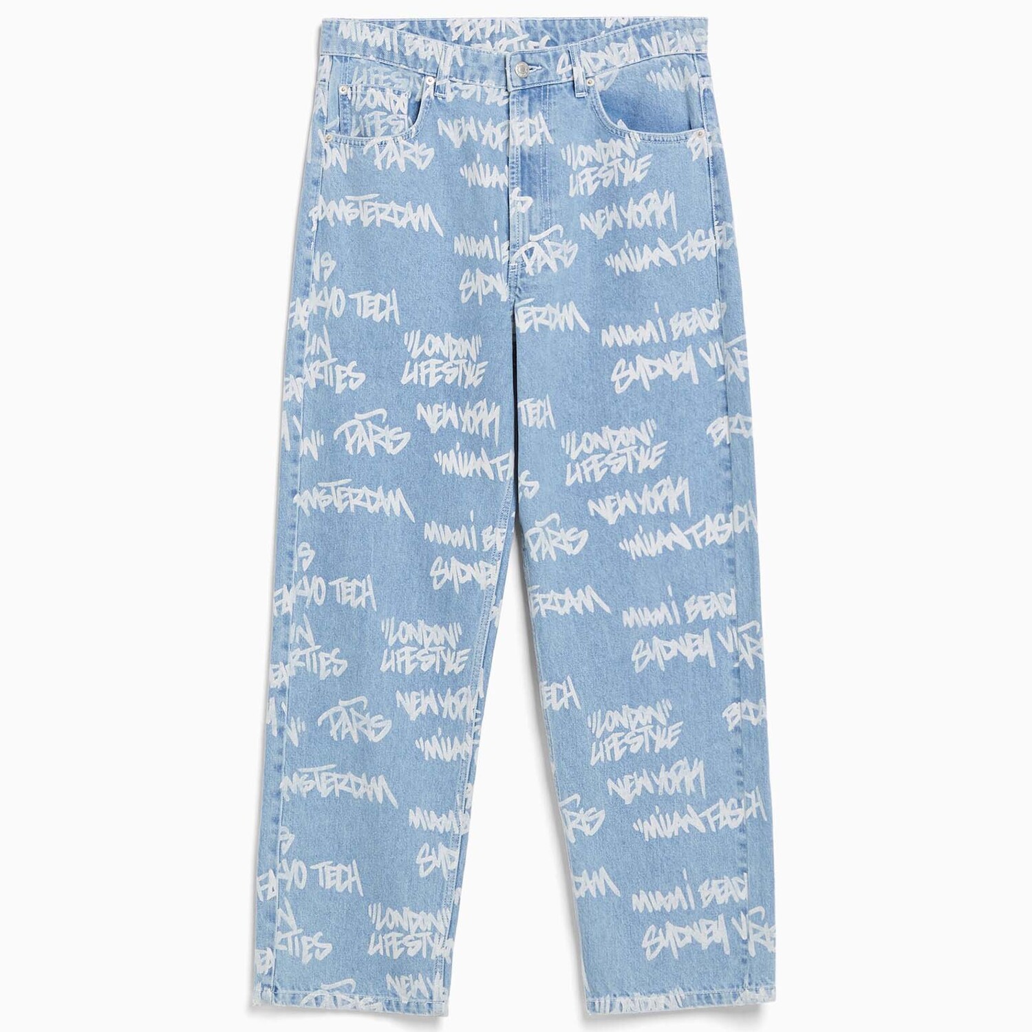 

Джинсы Bershka Baggy Printed, светло-голубой