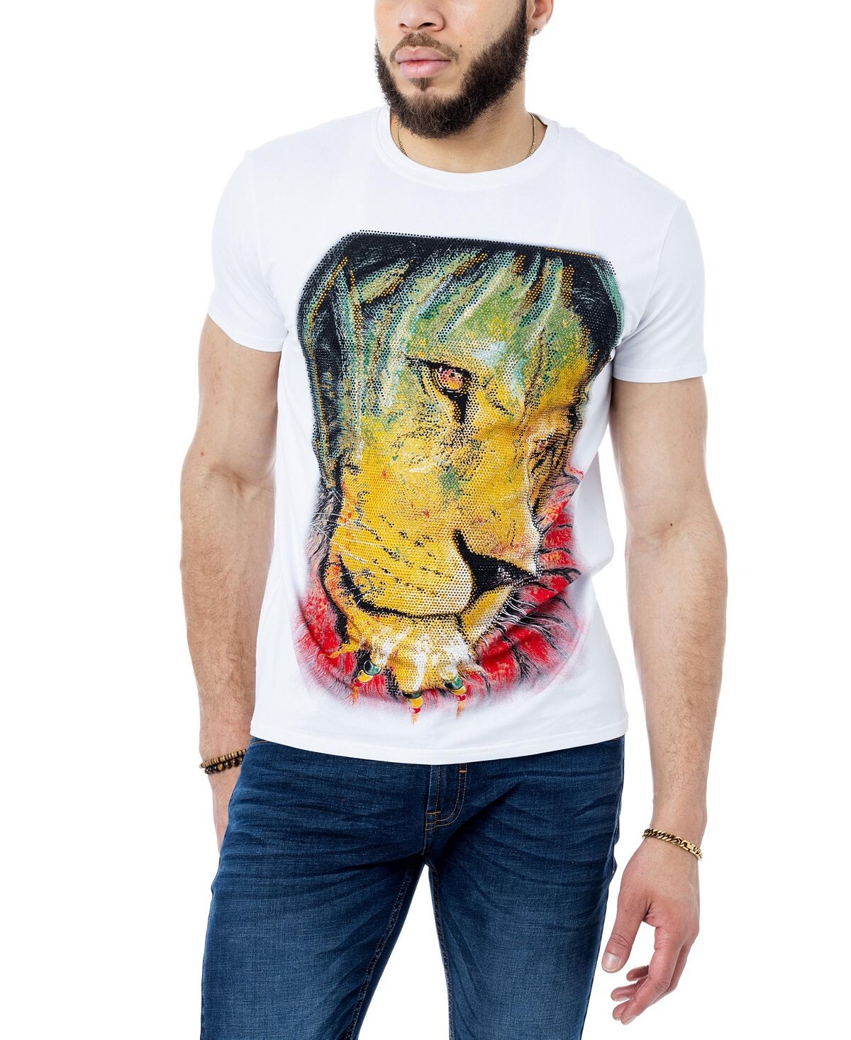 

Мужская футболка со стразами rasta lion X-Ray, белый