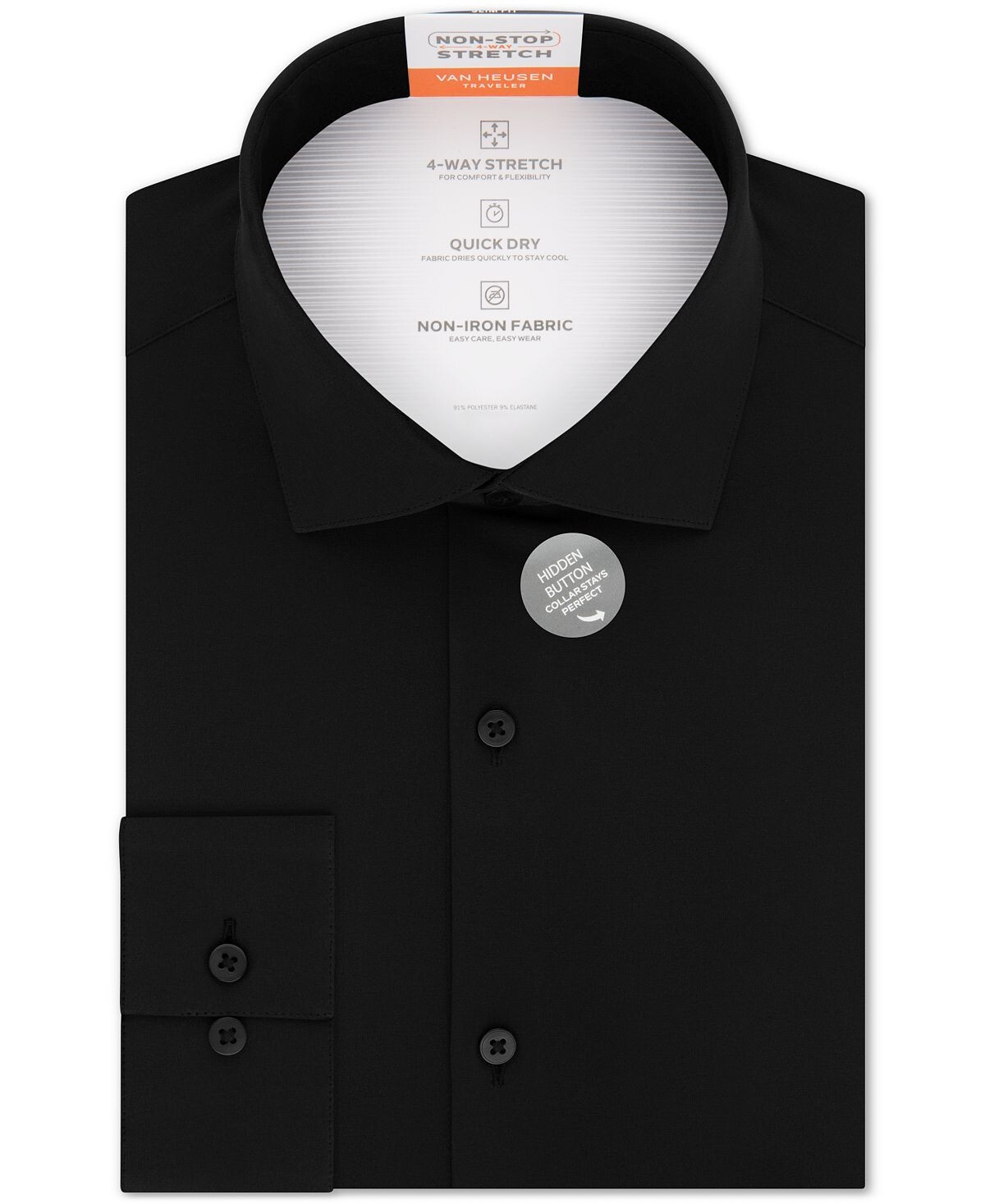 

Мужская классическая рубашка slim-fit stretch black Van Heusen, черный