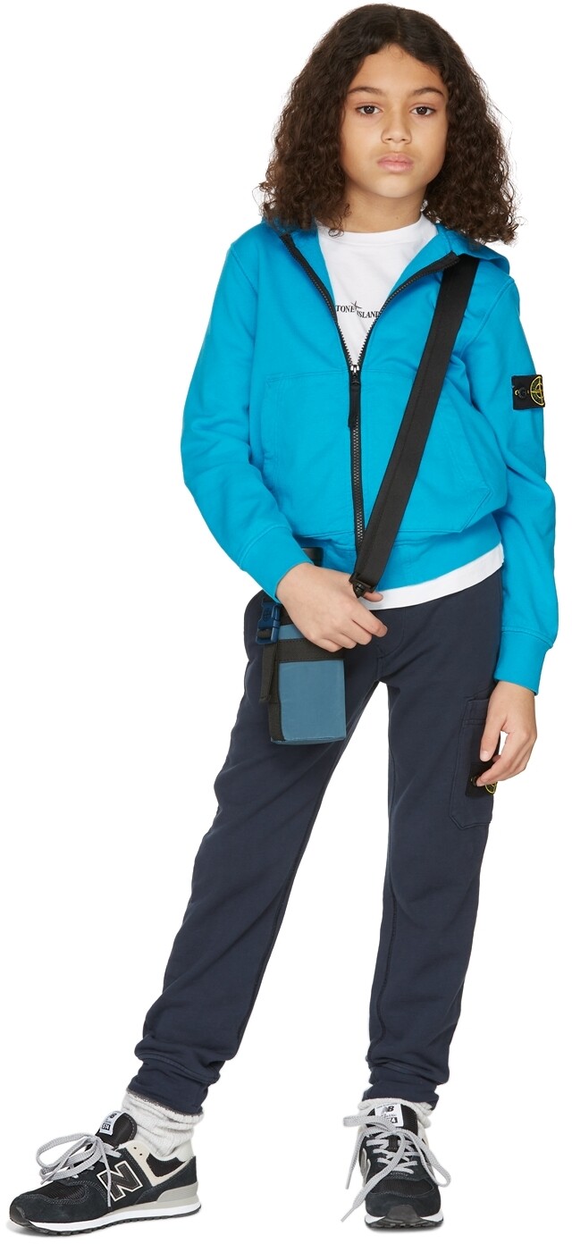 

Детская синяя толстовка с капюшоном на молнии Stone Island Junior