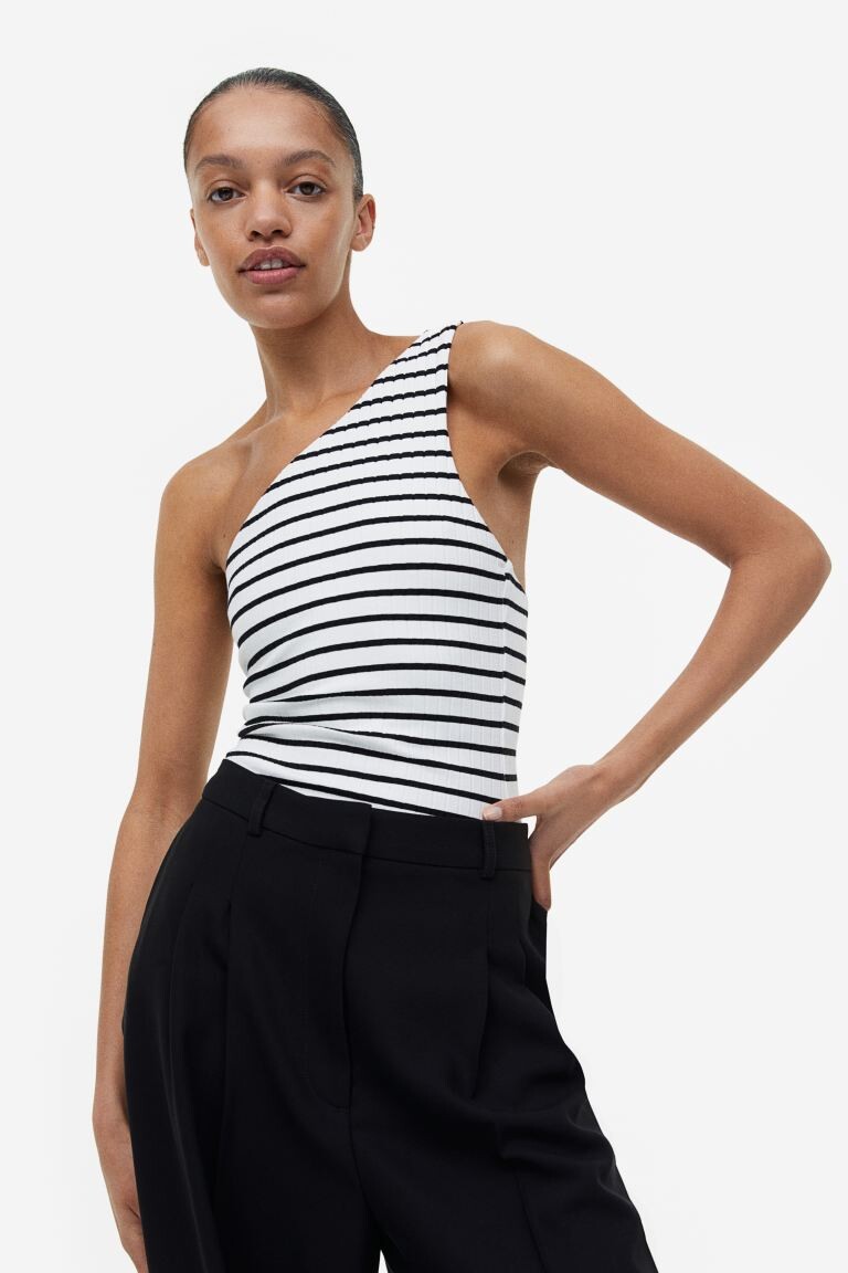 

Топ на одно плечо H&M, белый/полосатый