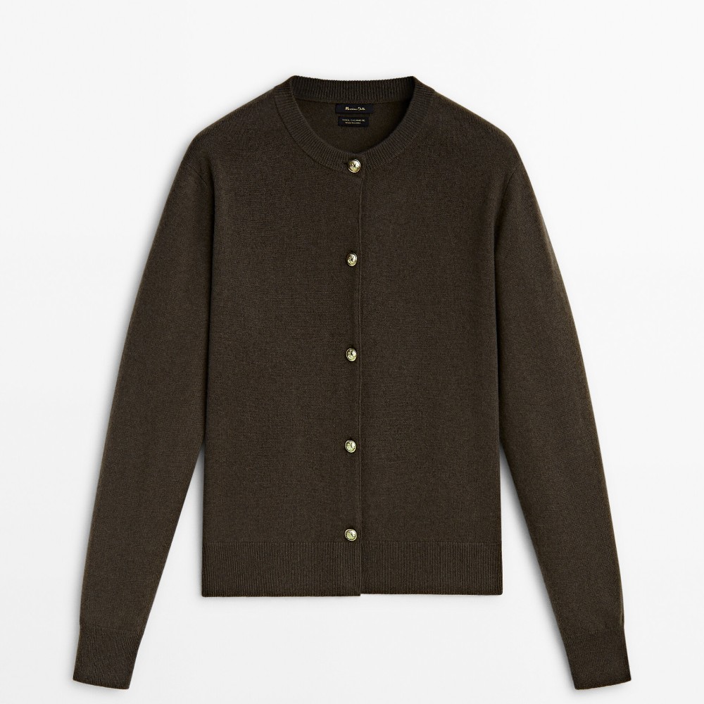 Кардиган Massimo Dutti Wool Blend With Buttons, зеленый пальто massimo dutti wool blend coat with shirt collar хаки