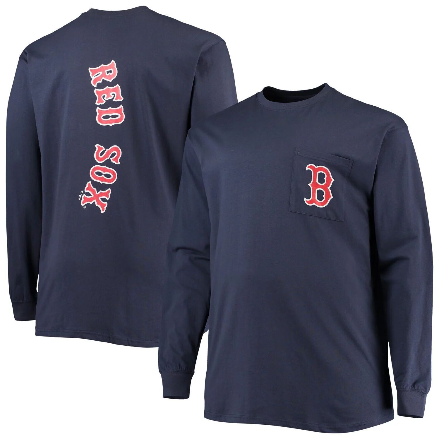 

Мужская темно-синяя фирменная футболка Boston Red Sox Big & Tall с однотонной спиной и длинными рукавами Fanatics