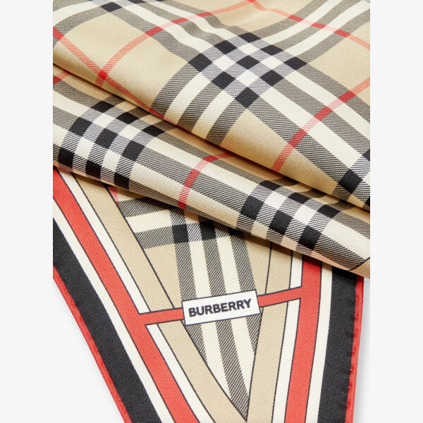 

Шелковый шарф в клетку с логотипом Burberry, бежевый