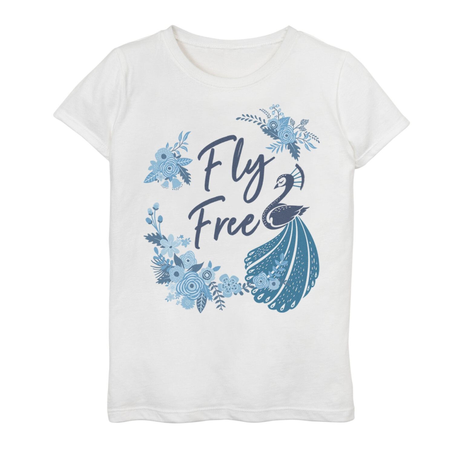 

Синяя футболка с рисунком павлина и цветов для девочек 7–16 лет Fly Free Licensed Character