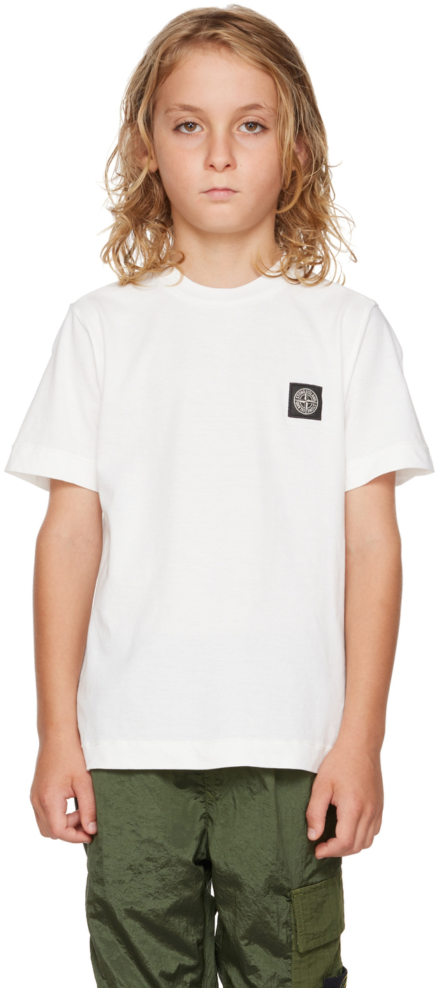 Детская белая хлопковая футболка Stone Island Junior детская футболка с вышивкой stone island junior